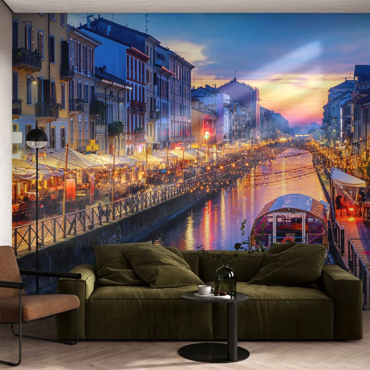 Photo Wallpaper Premium Sand - Evening of Light and Fun - City, Milan, Italy - 400x280 cm