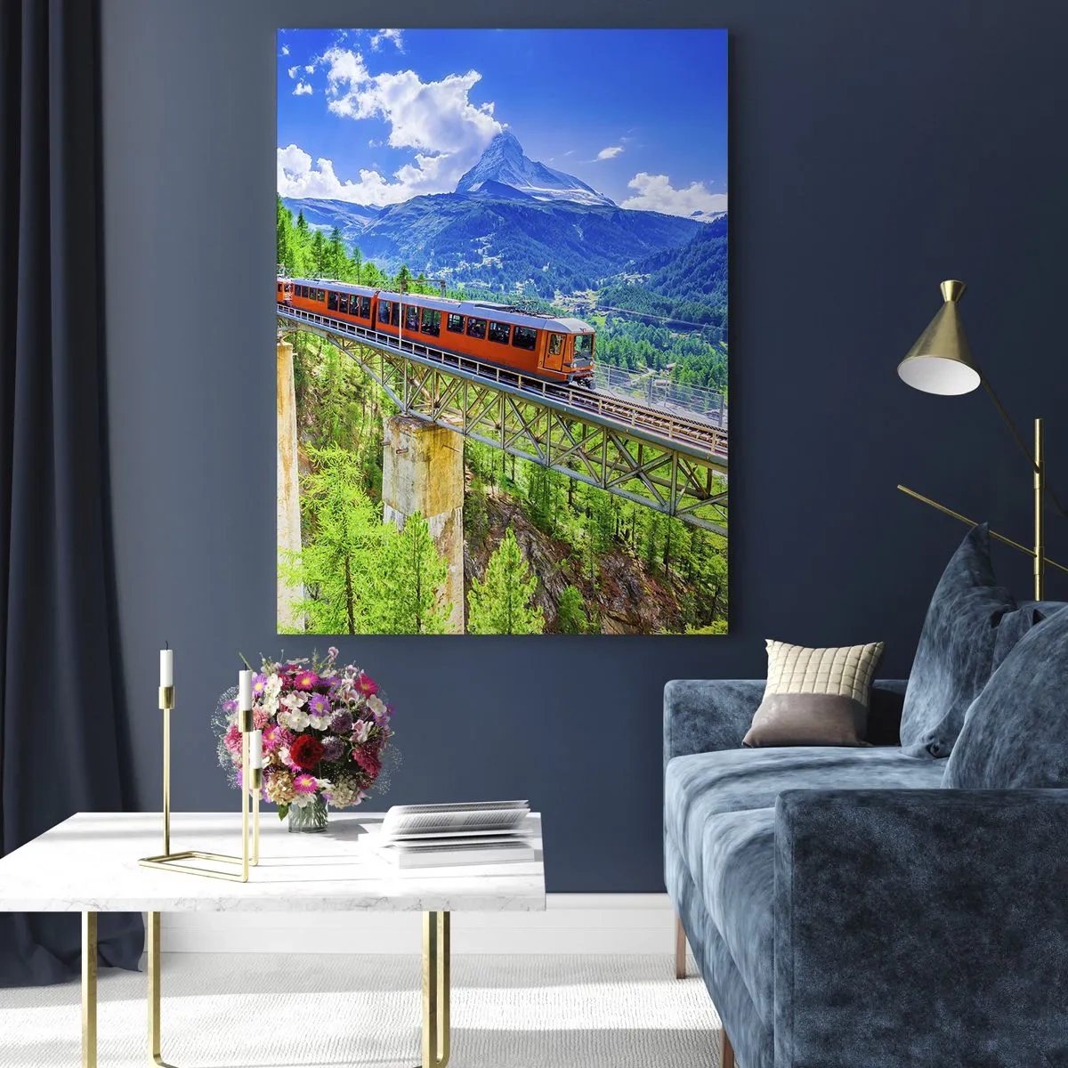 Glass picture - Train Through the Alps - 70x100 cm