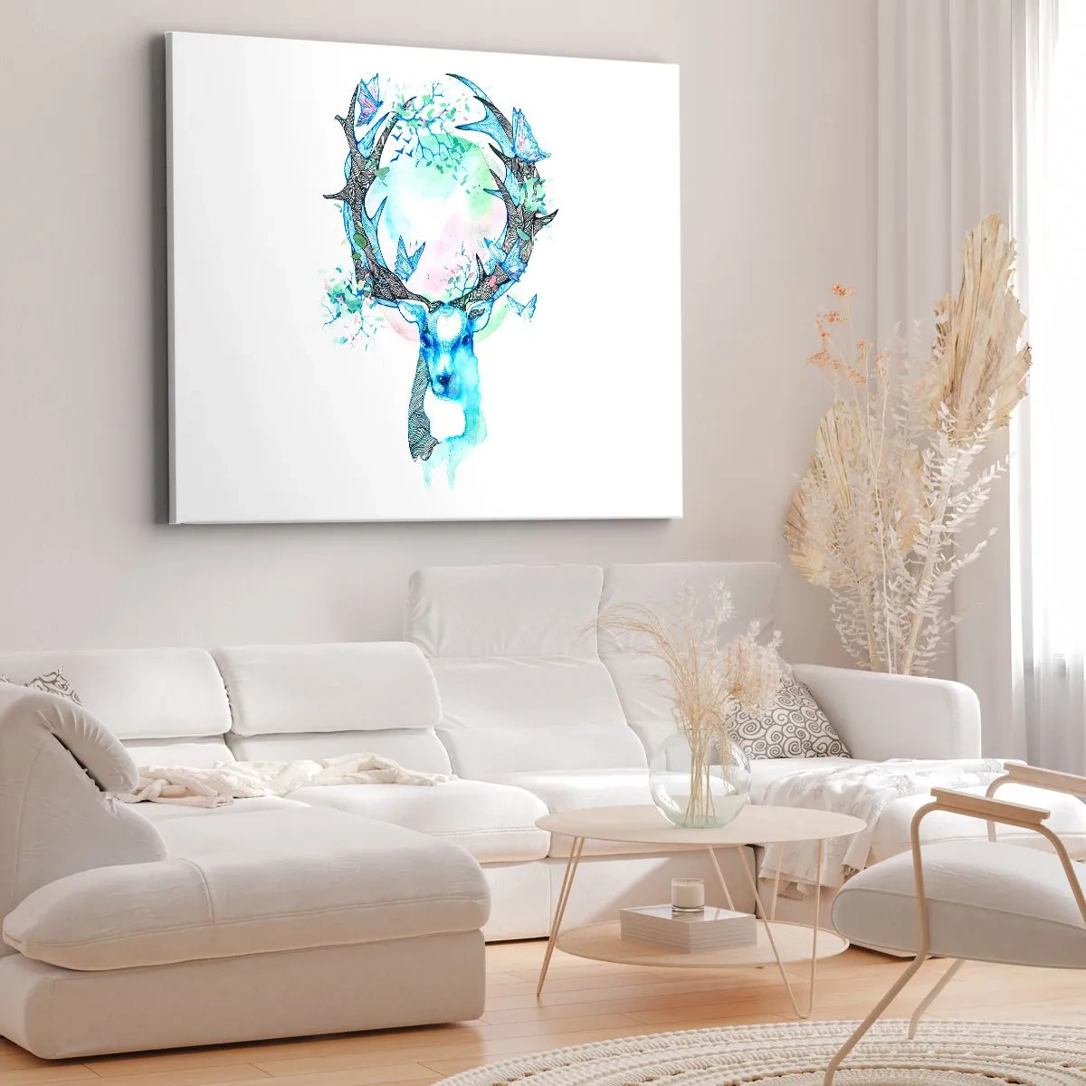 Canvas picture - A whimsical deer graphic with a nature and butterfly motif - 70x50cm - Power and Gentleness of Nature - Modern wall decoration for the living room and bedroom ARTTOR