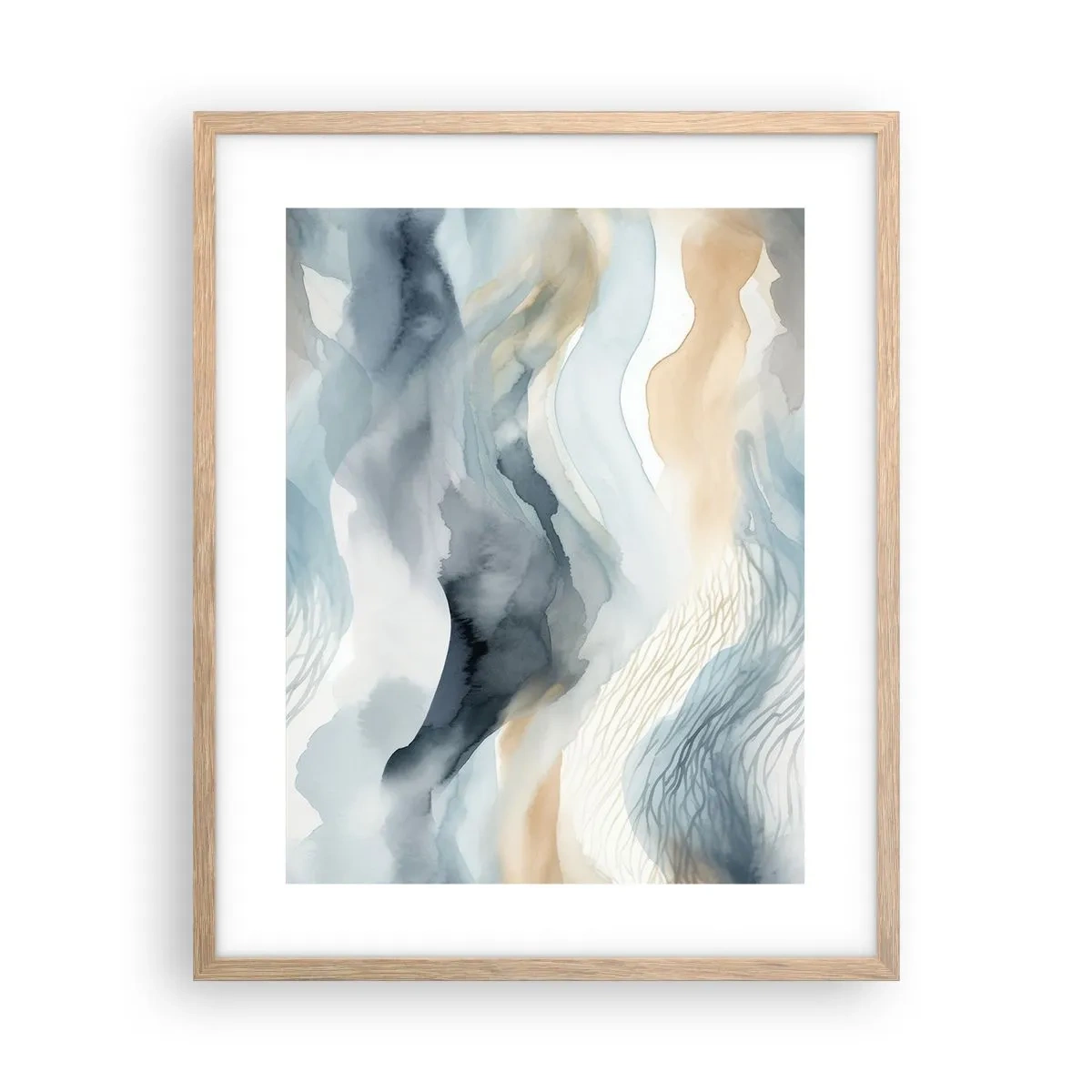 Poster in light oak frame - Snowy and Foggy Abstract - 40x50 cm