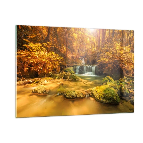 Glass picture - Forest Cascade in Gold - 120x80 cm