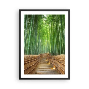 Poster in black frame - Path through the bamboo forest with lighting - 50x70cm - Essence of Asian Nature - Modern wall decoration for the living room and bedroom ARTTOR