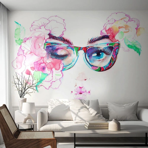 Custom Wallpaper Standard Eco - Tempting Promise - Abstraction, Woman's Eyes, Glasses