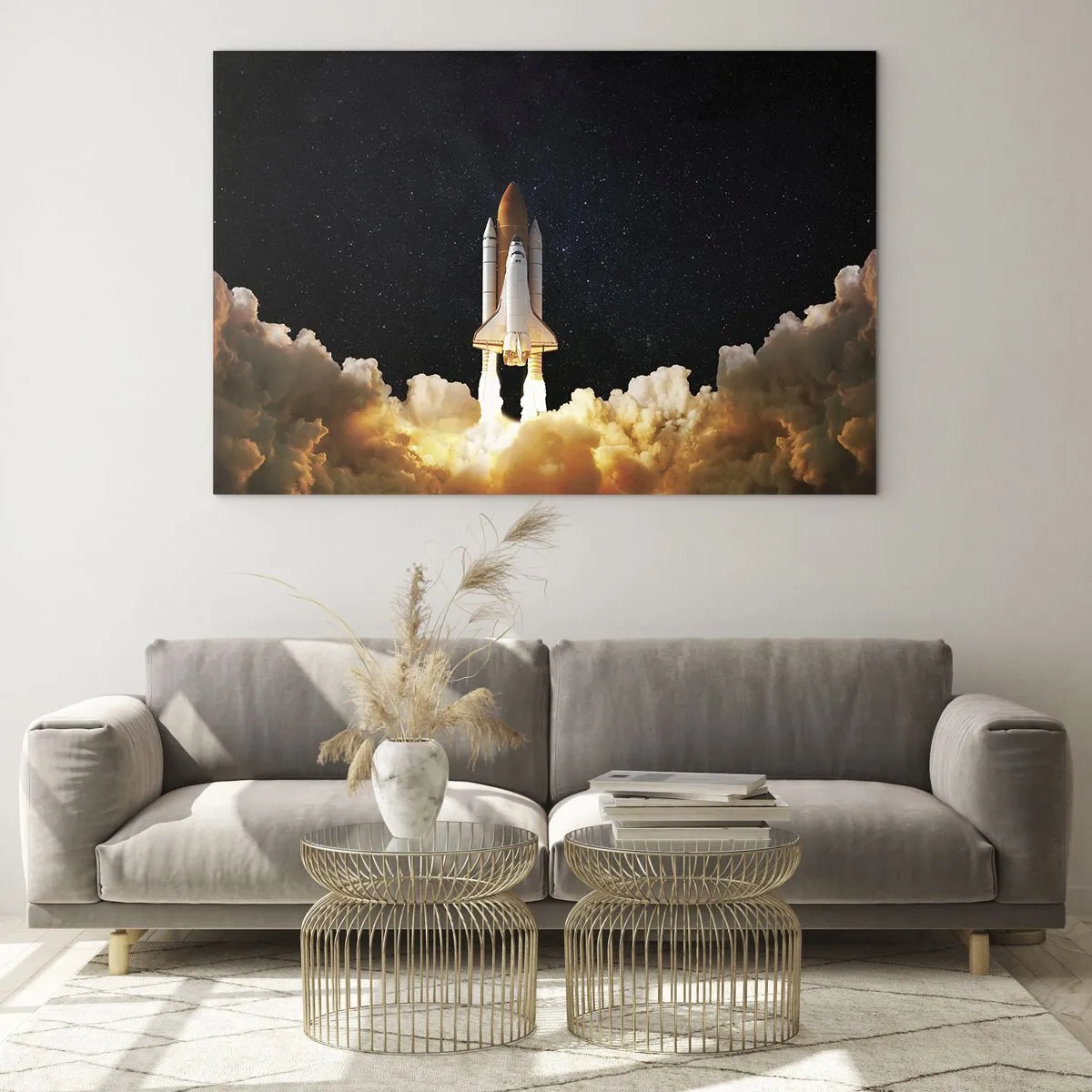 Glass picture - A space shuttle taking off against a starry sky - 70x50cm - As Astra! - Modern wall decoration for the living room and bedroom ARTTOR