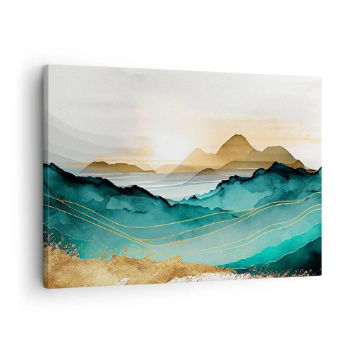 Canvas picture - Abstract landscape with mountains and golden accents - 70x50cm - On the Verge of Abstract - Landscape - Modern wall decoration for the living room and bedroom ARTTOR