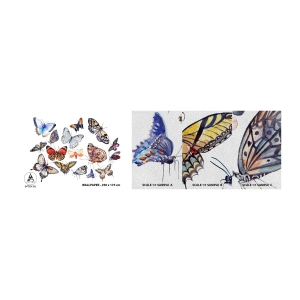 Photo Wallpaper Sample Premium Sand - Colourful Swarm - For children, Colorful Butterflies, Graphics - 100x30 cm