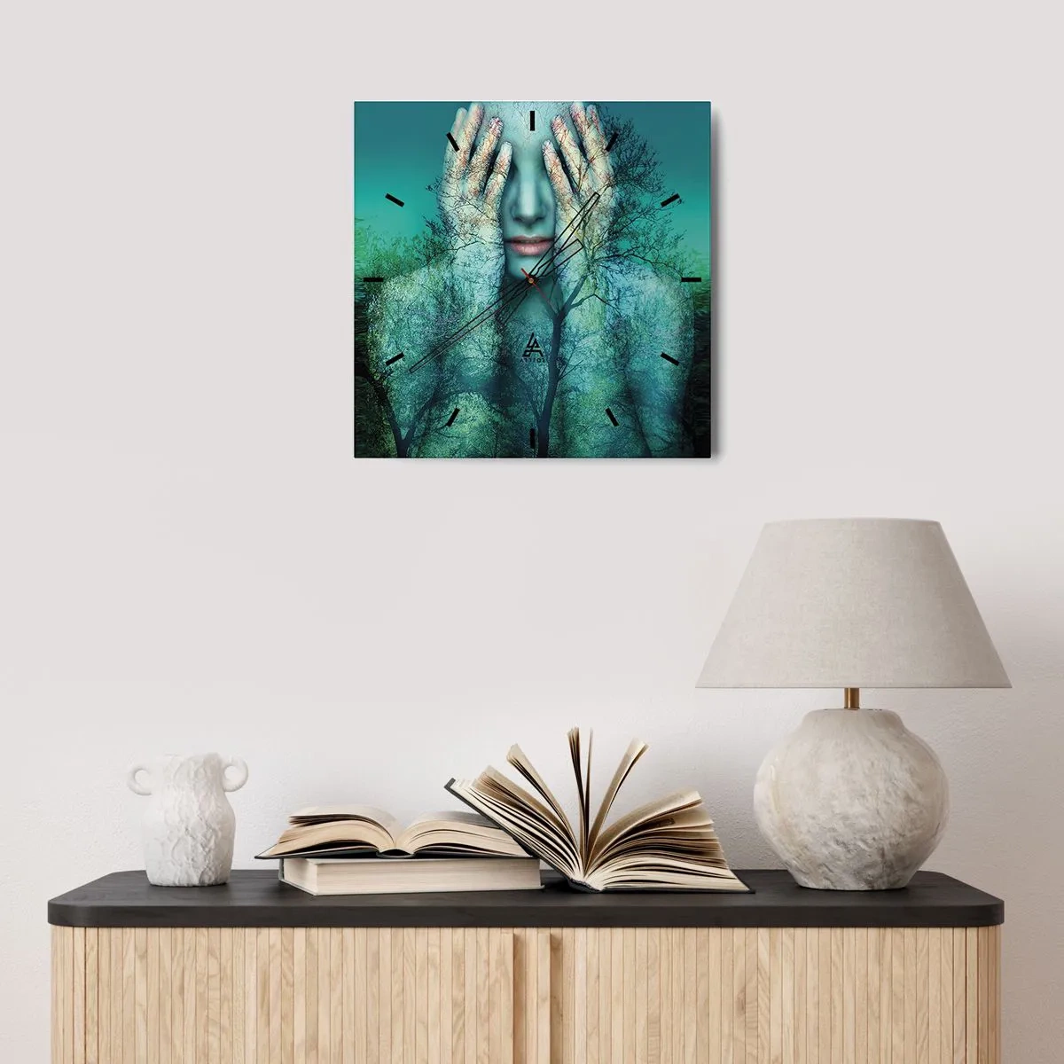 Wall clock - Clock on glass - Submerged in Blue - 30x30 cm