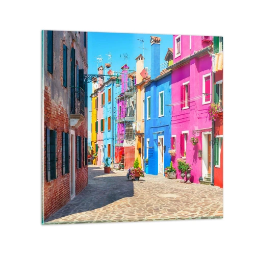 Glass picture - Town Bursting with Colours - 40x40 cm