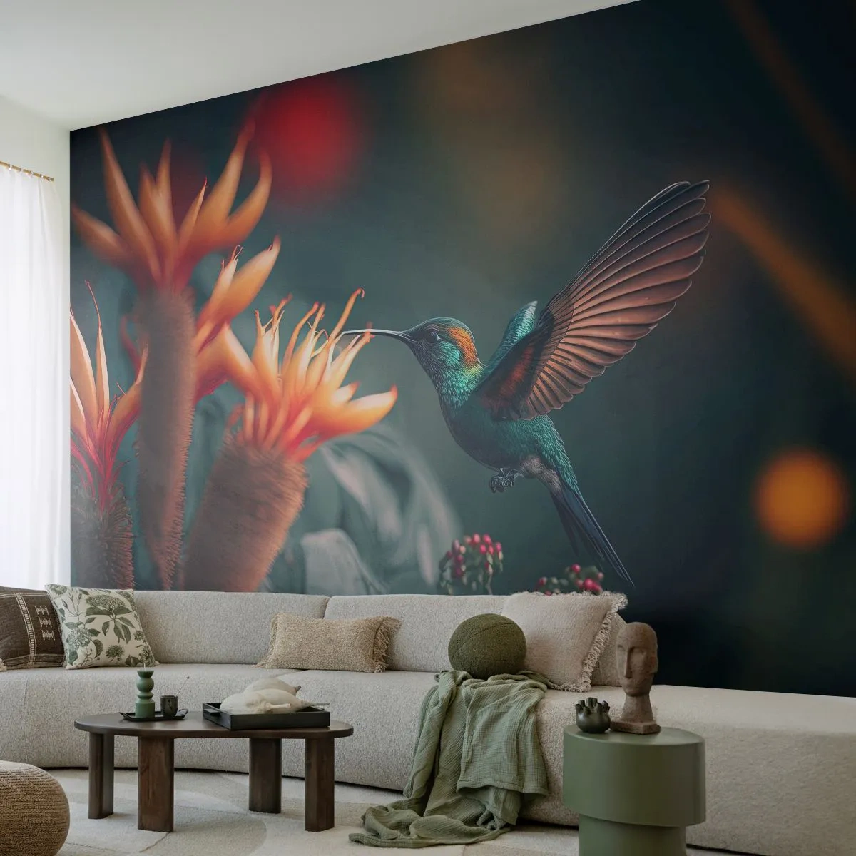 Photo Wallpaper Premium Sand - Really Colourful Life - Bird, Exotic, Flower - 250x175 cm