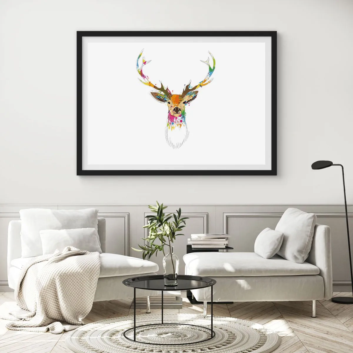 Poster in black frame - Deer Bathed in Colour - 40x30 cm