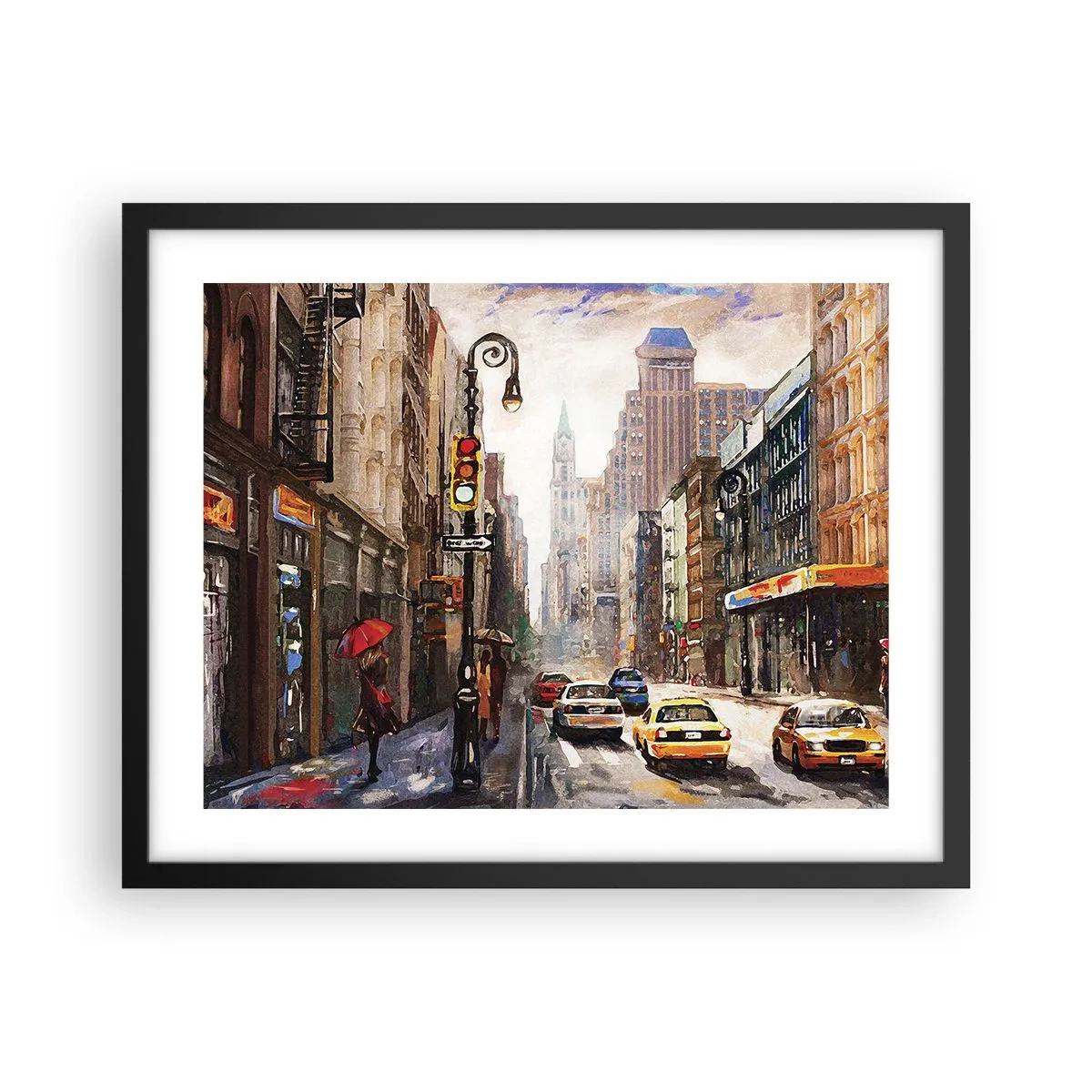 Poster in black frame - New York - Colourful in Rain - 50x40 cm