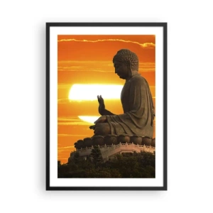 Poster in black frame - Buddha statue against an orange sky - 50x70cm - Facing the World - Modern wall decoration for the living room and bedroom ARTTOR