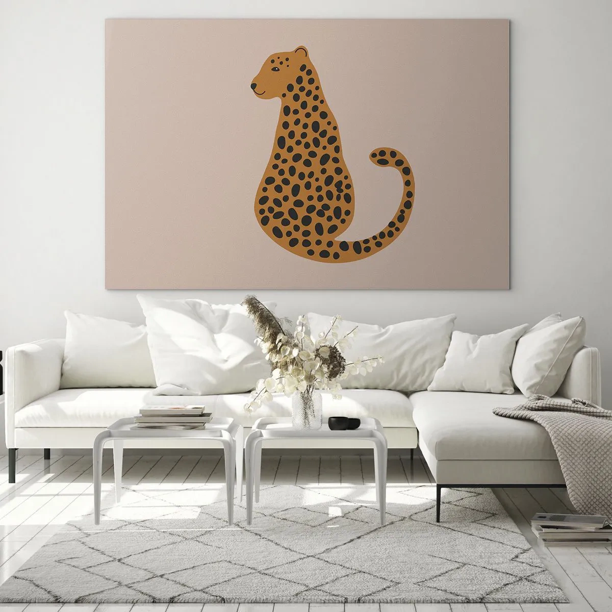 Glass picture - Illustration of a panther with black spots on a beige background - 70x50cm - Leopard Print Is Fashionable - Modern wall decoration for the living room and bedroom ARTTOR