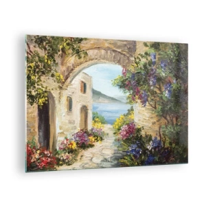 Glass picture - A picturesque street with a view of the lake - 70x50cm - Charm of a Sea Province - Modern wall decoration for the living room and bedroom ARTTOR