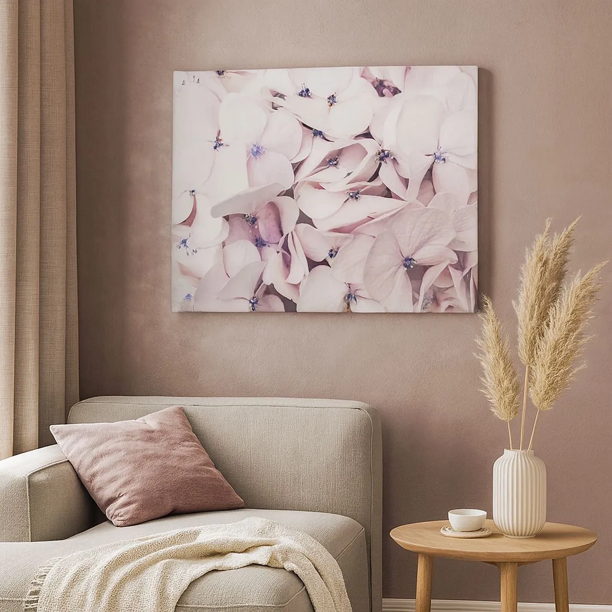 Canvas picture - Delicate white hydrangeas in pastel shades - 70x50cm - In the Flood of Flowers - Modern wall decoration for the living room and bedroom ARTTOR