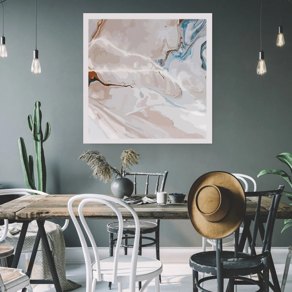 Poster - Blue Meanders under White - 40x40 cm