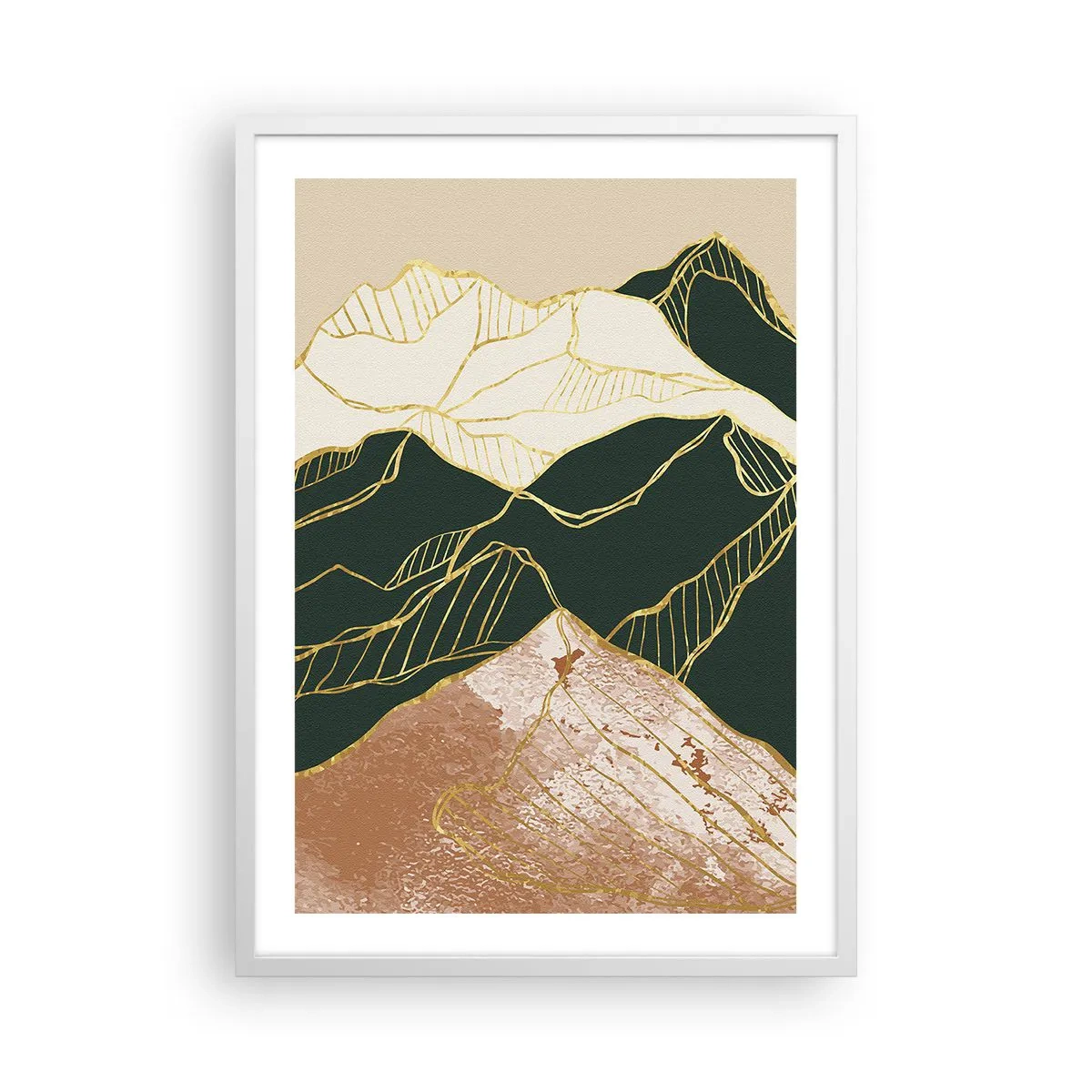 Poster in white frmae - Golden Peaks - 50x70 cm