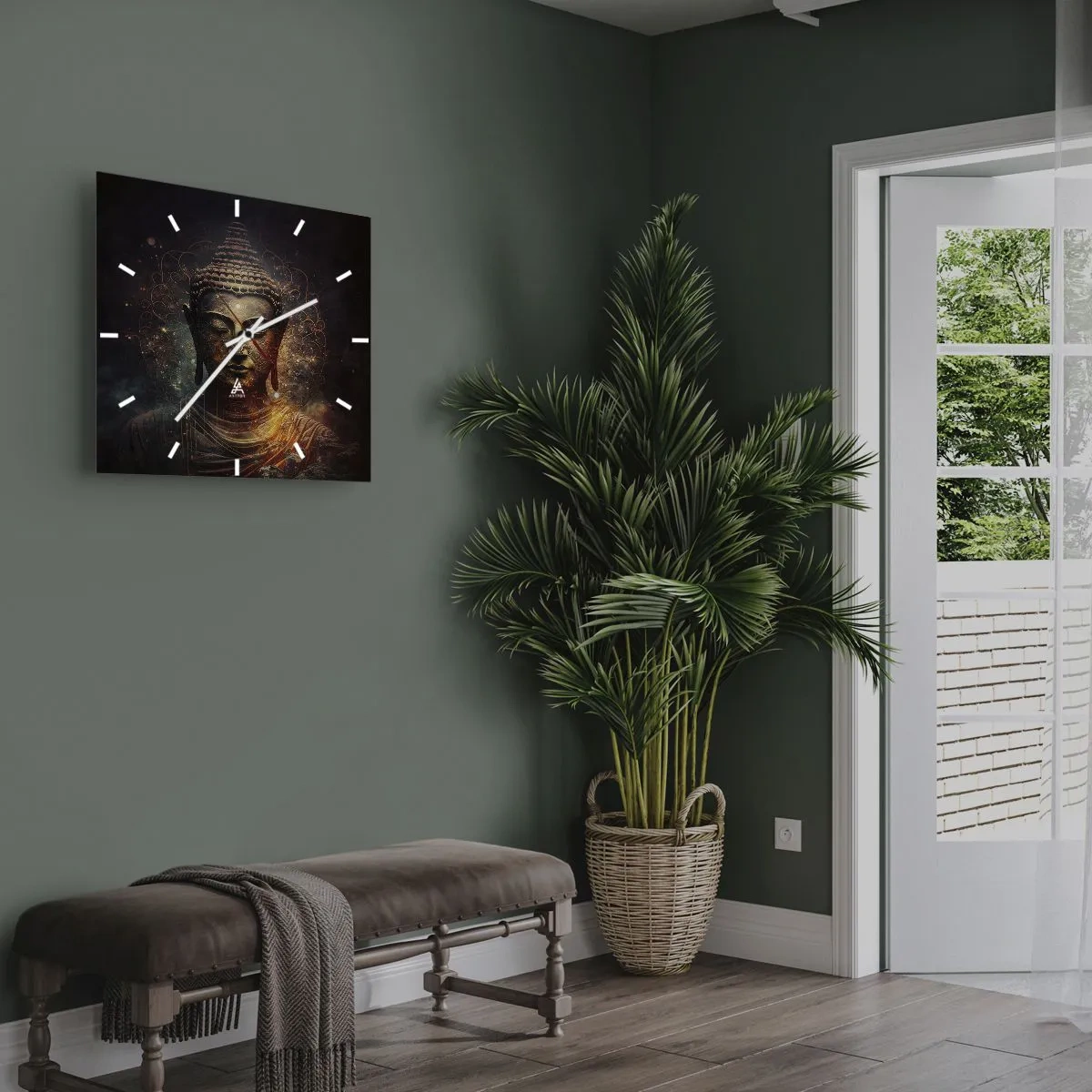 Wall clock - Clock on glass - Spiritual Balance - 40x40 cm