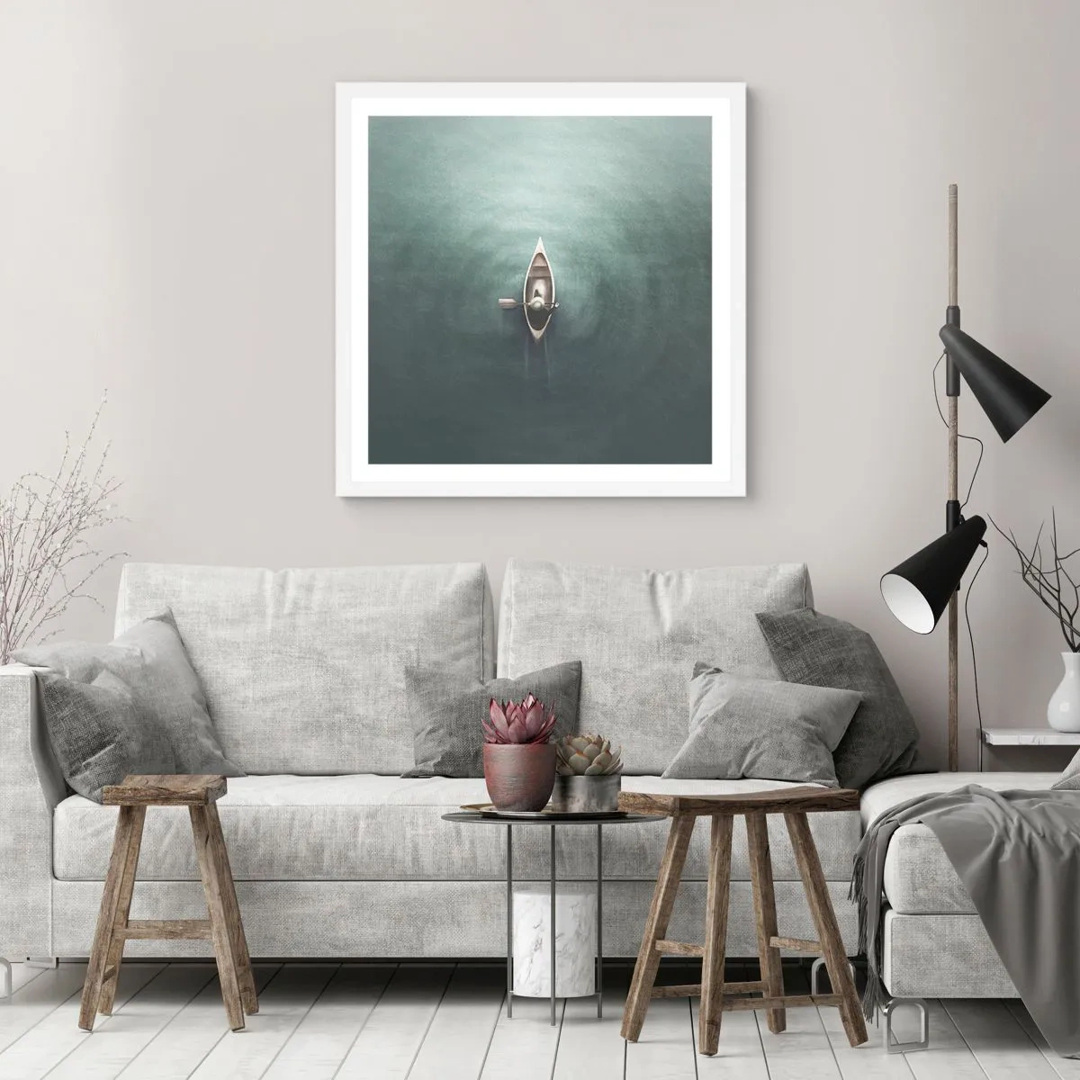 Poster in white frmae - Through Moon Lake - 40x40 cm