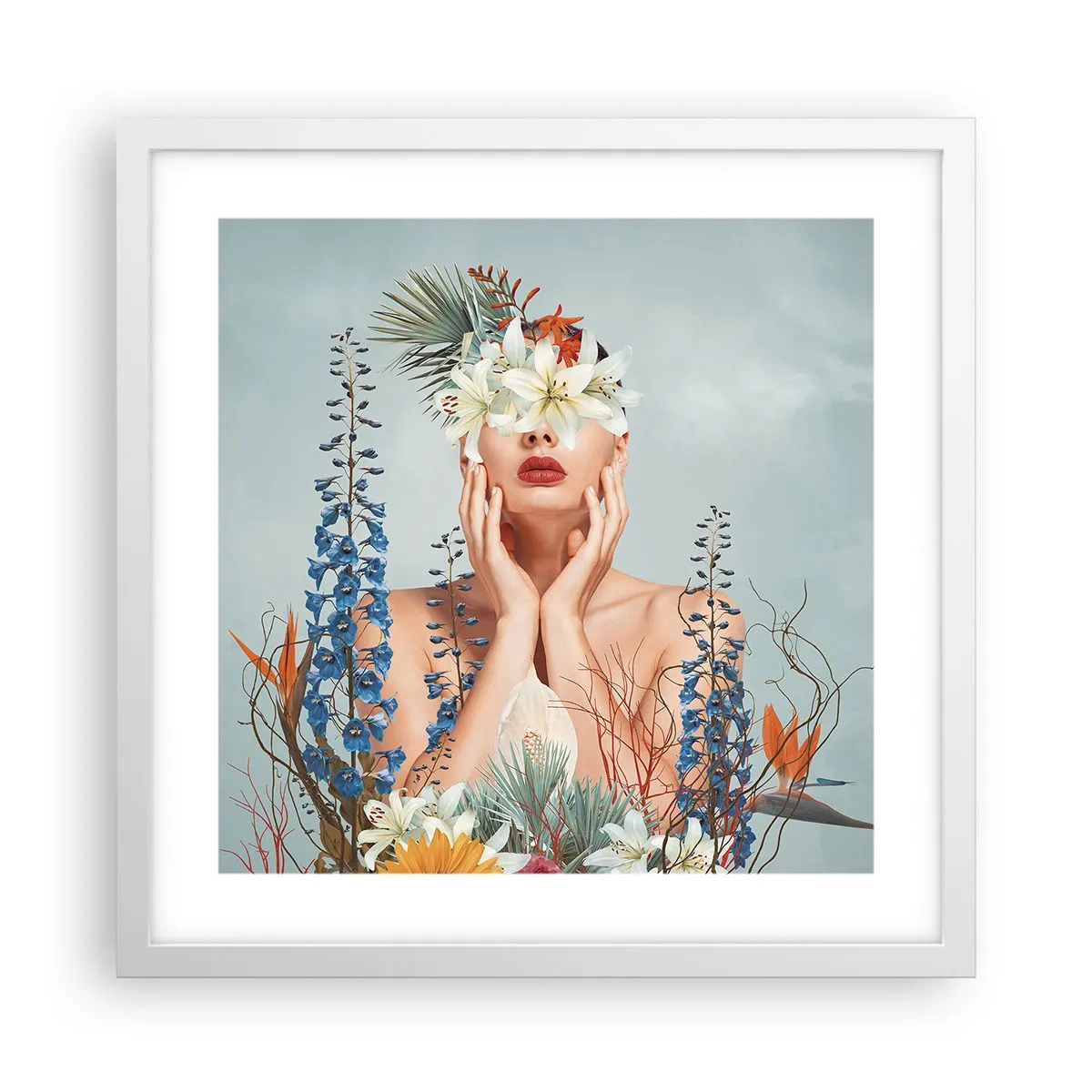 Poster in white frmae - Woman – Flower - 40x40 cm