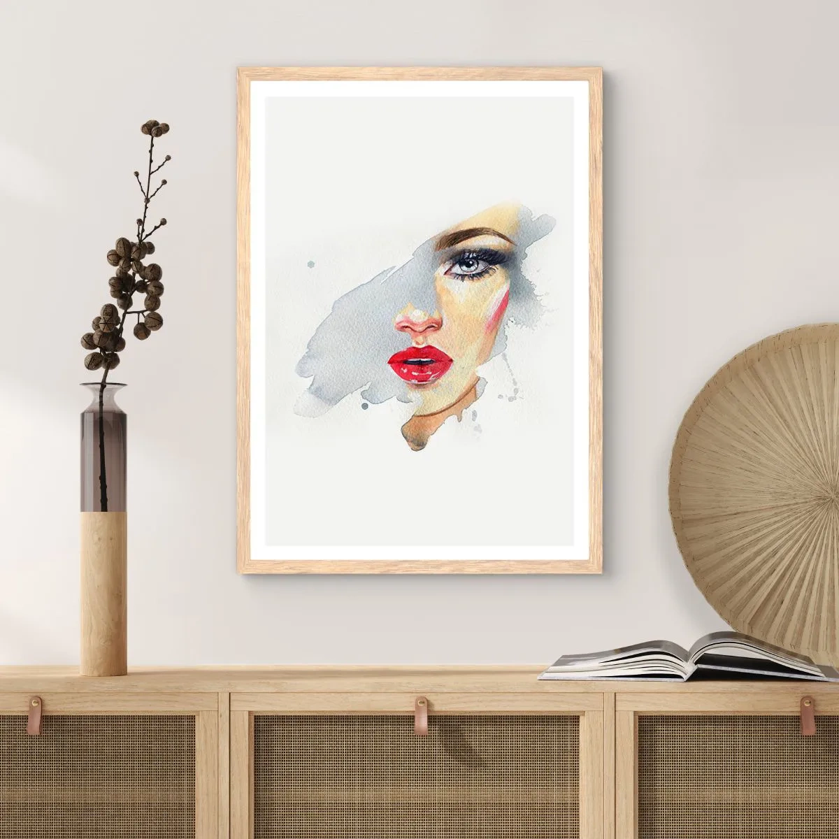 Poster in light oak frame - Reflection in a Waterdrop - 70x100 cm