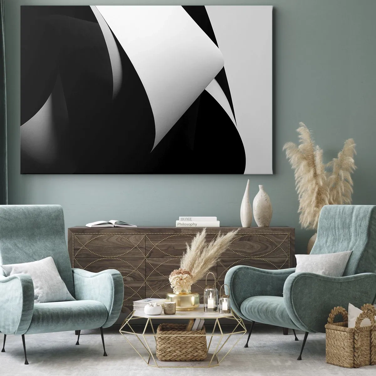 Canvas picture - Abstract shapes in black and white with striking contrasts - 70x50cm - Planes of Light Emerging from the Shadow - Modern wall decoration for the living room and bedroom ARTTOR