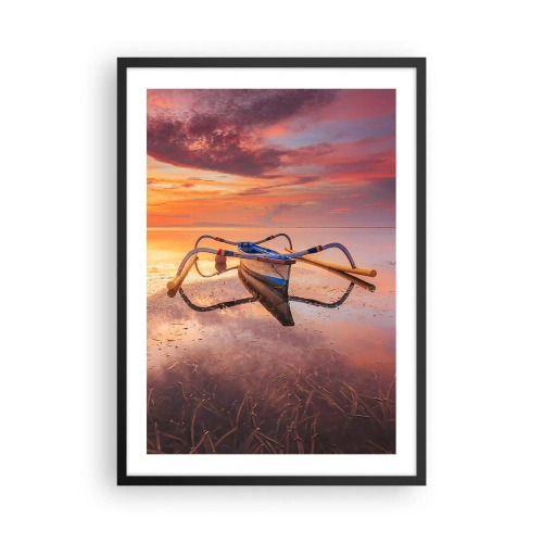Poster in black frame - A boat on the water during a picturesque sunset - 50x70cm - Tranquility of Tropical Evening - Modern wall decoration for the living room and bedroom ARTTOR