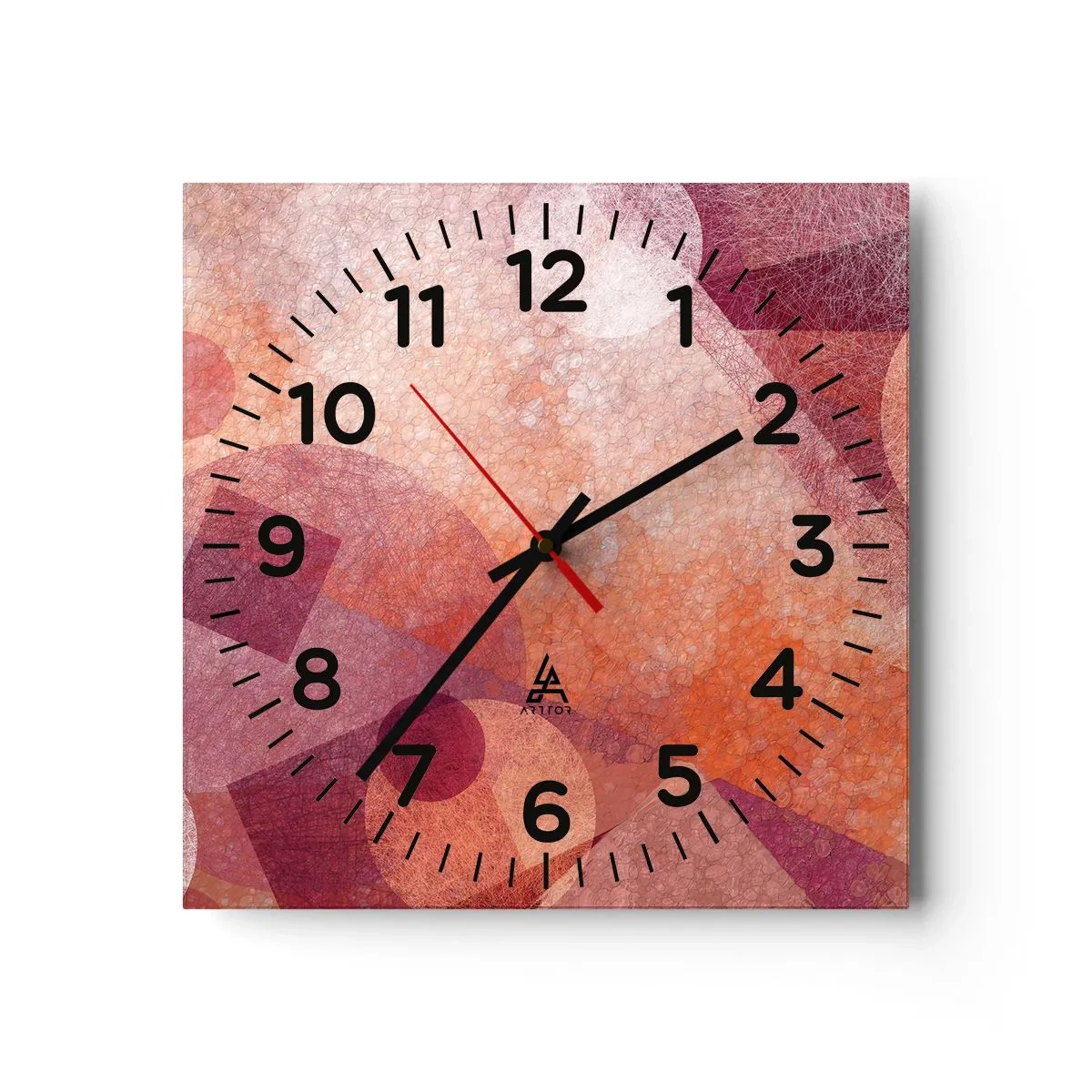 Wall clock - Clock on glass - Geometrical Transformation in Pink - 30x30 cm