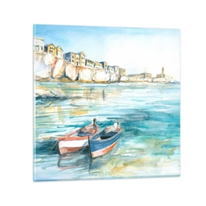 Glass picture - Landscape in Azure - 40x40 cm