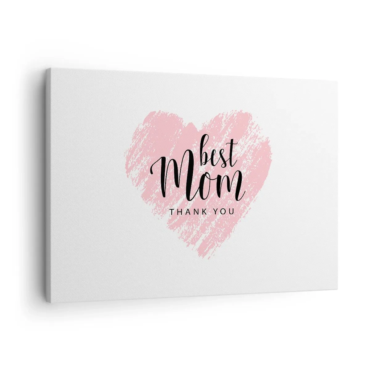 Canvas picture - Pink heart with the words "Best Mom Thank You" on a white background - 70x50cm - Always the Right Moment - Modern wall decoration for the living room and bedroom ARTTOR