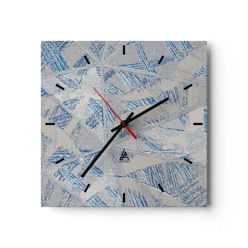 Wall clock - Clock on glass - In Blue and Grey Maze - 30x30 cm