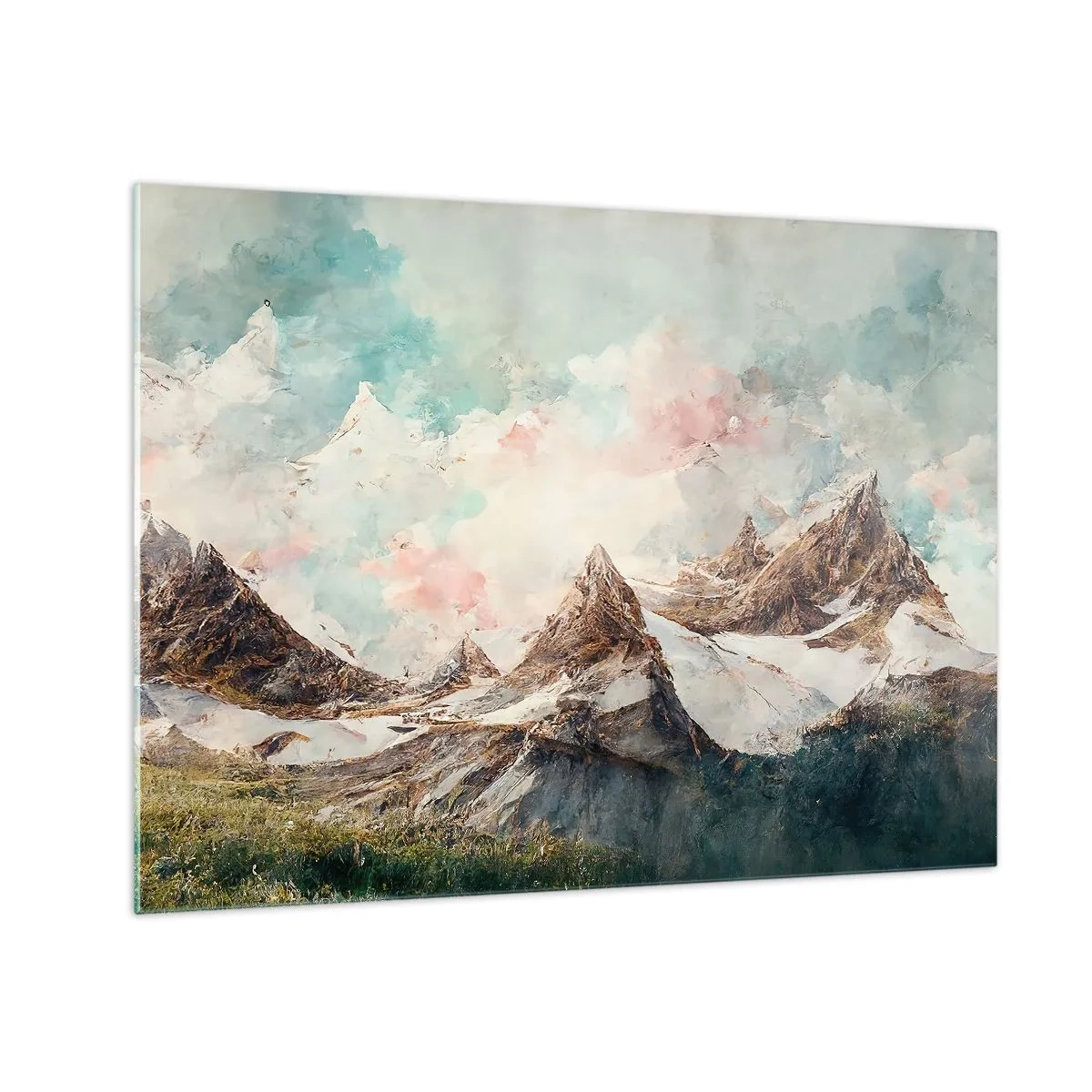 Glass picture - Picturesque mountain peaks with pastel skies - 70x50cm - Rocky Blades - Modern wall decoration for the living room and bedroom ARTTOR