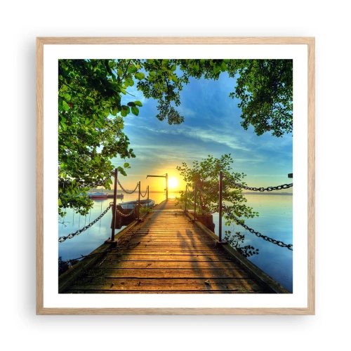 Poster in light oak frame - Sunset by the Water - 60x60 cm