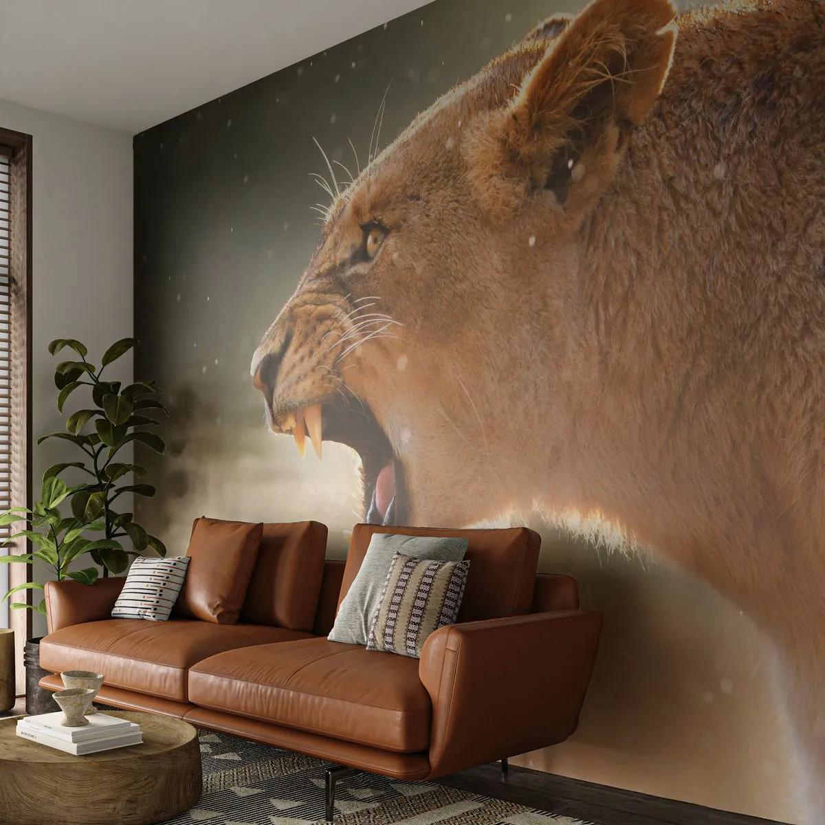 Photo Wallpaper Premium Sand - Try Not to Listen - Animals, Lion, Africa - 100x70 cm