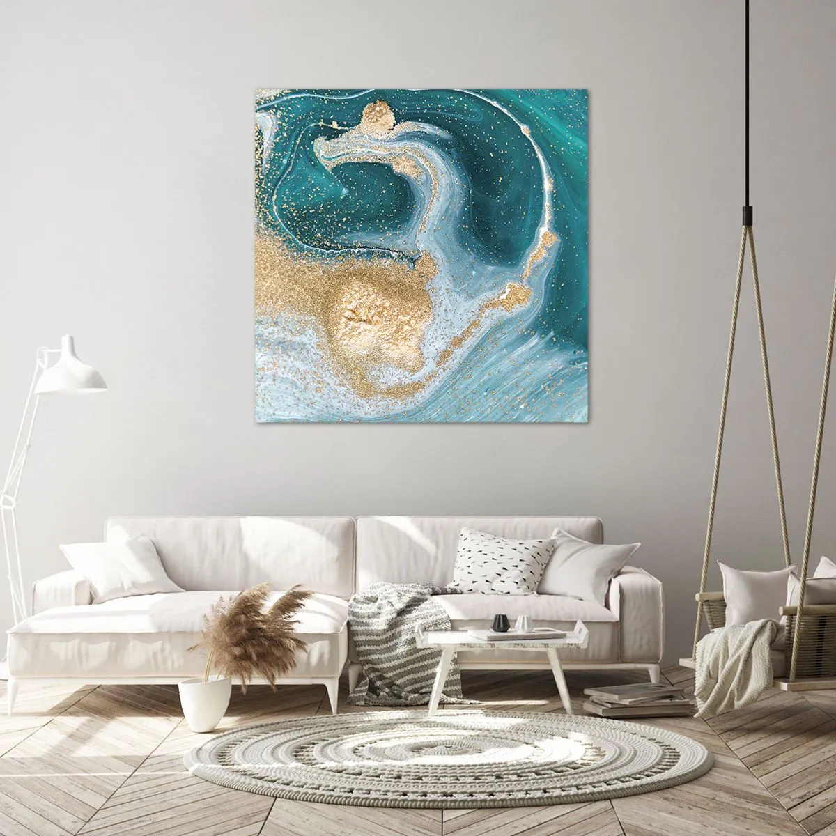 Canvas picture - Swirl of Gold and Turquiose - 50x50 cm