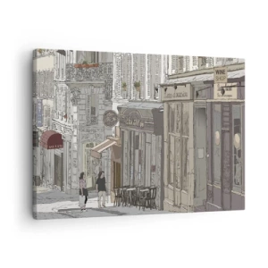 Canvas picture - Illustration of a city street with cafes and shops - 70x50cm - City Joys - Modern wall decoration for the living room and bedroom ARTTOR