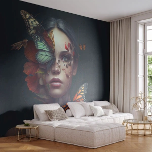 Custom Wallpaper Premium Sand - Wonderful Metamorphosis - Butterflies, Face, Woman