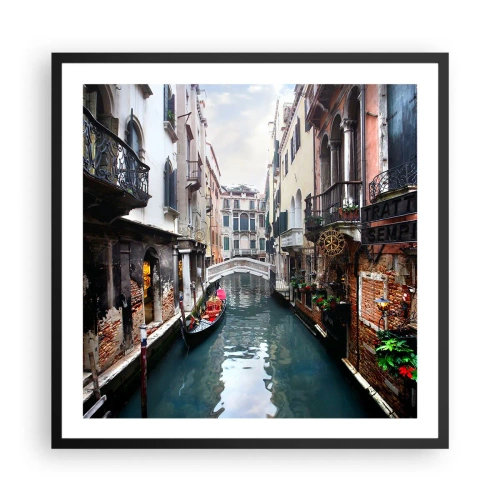 Poster in black frame - Venetian View with a Gondola and a Bridge - 60x60 cm