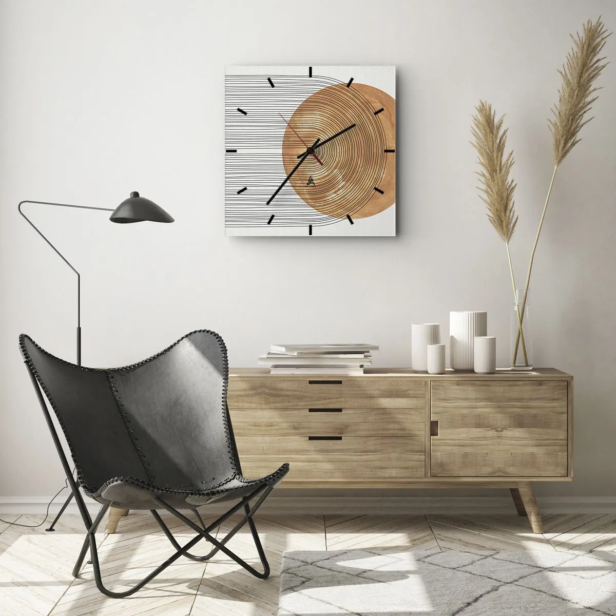 Wall clock - Clock on glass - Sunny Composition - 30x30 cm