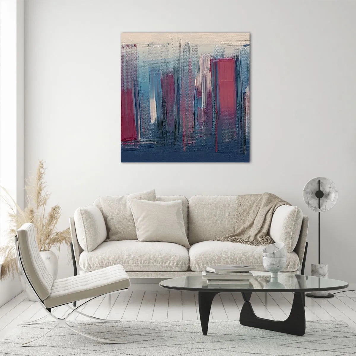 Glass picture - Vertical Composition In Blue And Red - 30x30 cm