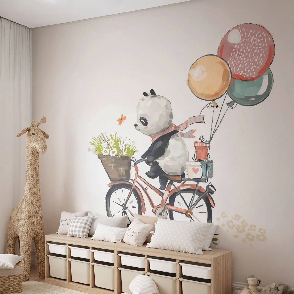 Self-Adhesive Photo Wallpaper Deluxe Sticker - Lucky Day - For children, Panda On A Bike, Abstraction - 150x105 cm