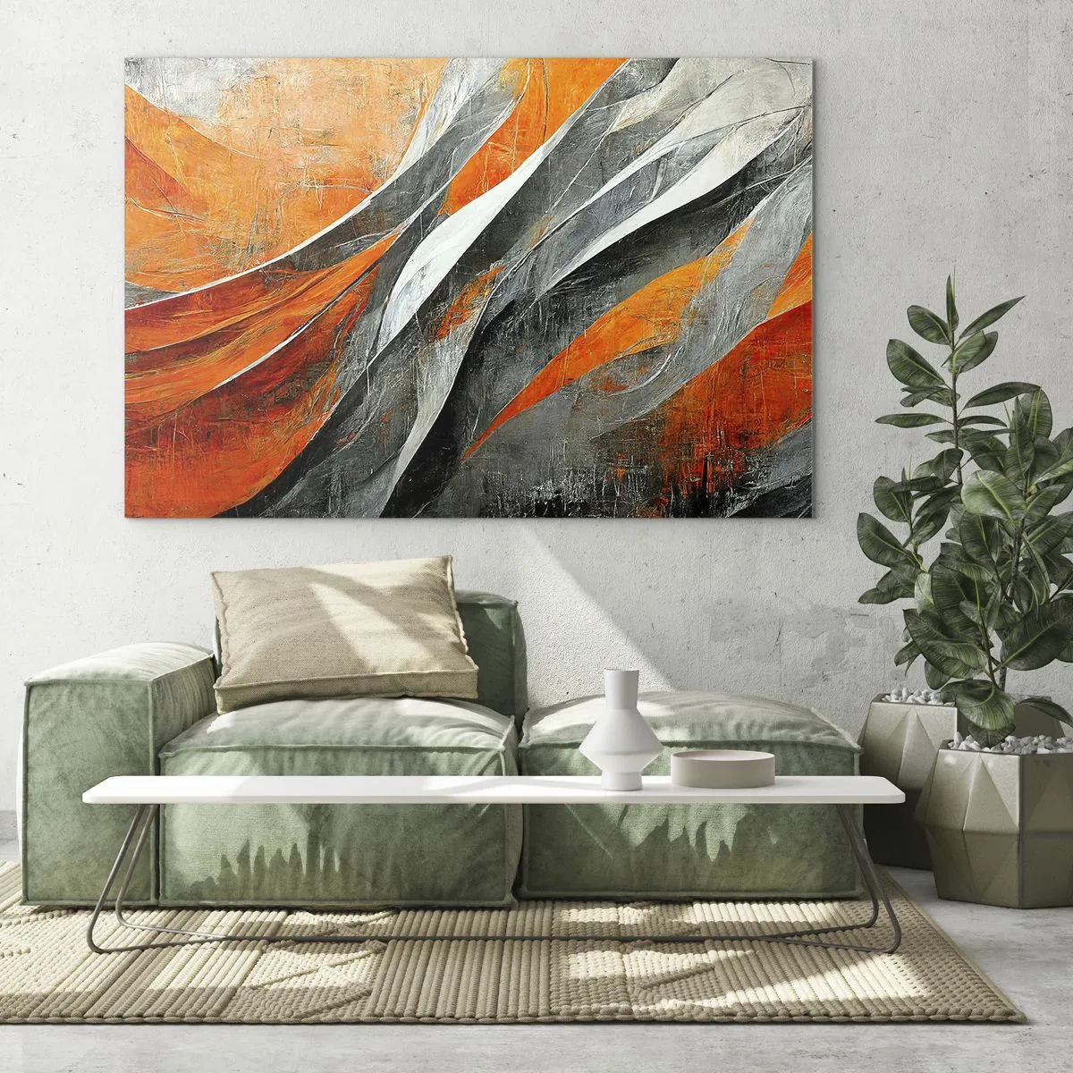 Glass picture - Abstract streaks in shades of orange and gray - 70x50cm - Heat and Coolness - Modern wall decoration for the living room and bedroom ARTTOR