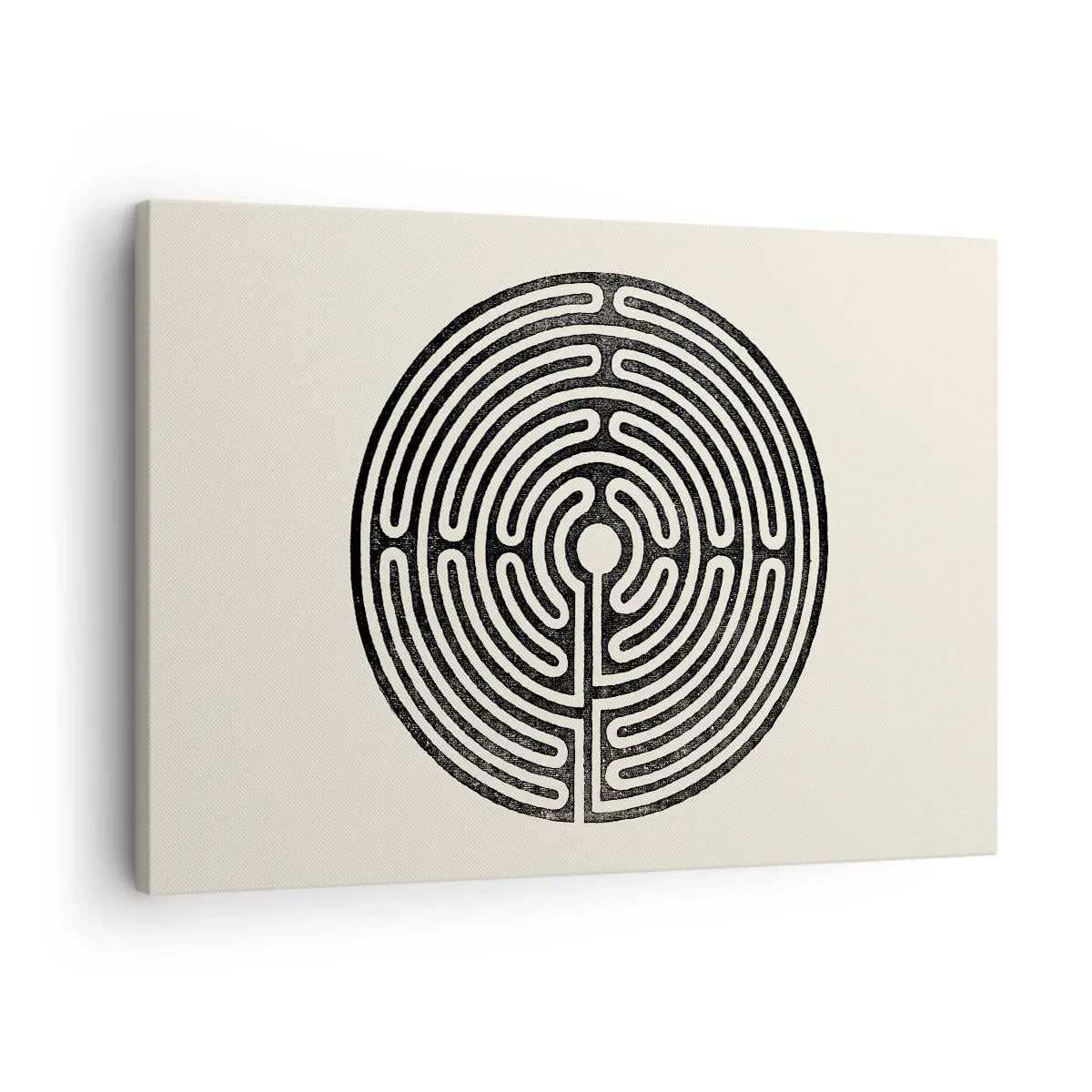 Canvas picture - Black and white circular maze on a light background - 70x50cm - Mysterious Order - Modern wall decoration for the living room and bedroom ARTTOR