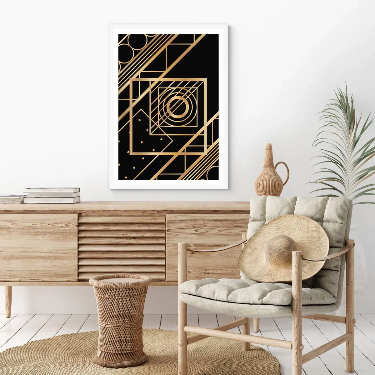 Poster in white frmae - Golden Geometry - 70x100 cm