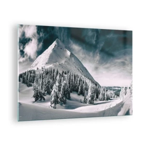 Glass picture - Winter mountain landscape with snow-capped peaks and forest - 70x50cm - Land of Snow and Ice - Modern wall decoration for the living room and bedroom ARTTOR