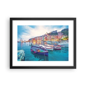 Poster in black frame - Colourful Evening in a Port - 40x30 cm