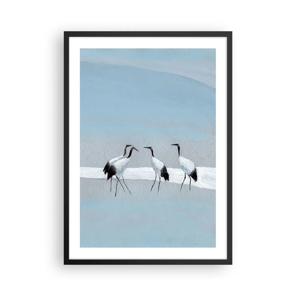 Poster in black frame - A minimalist illustration of cranes on a pastel background. - 50x70cm - After a Hot Day - Modern wall decoration for the living room and bedroom ARTTOR