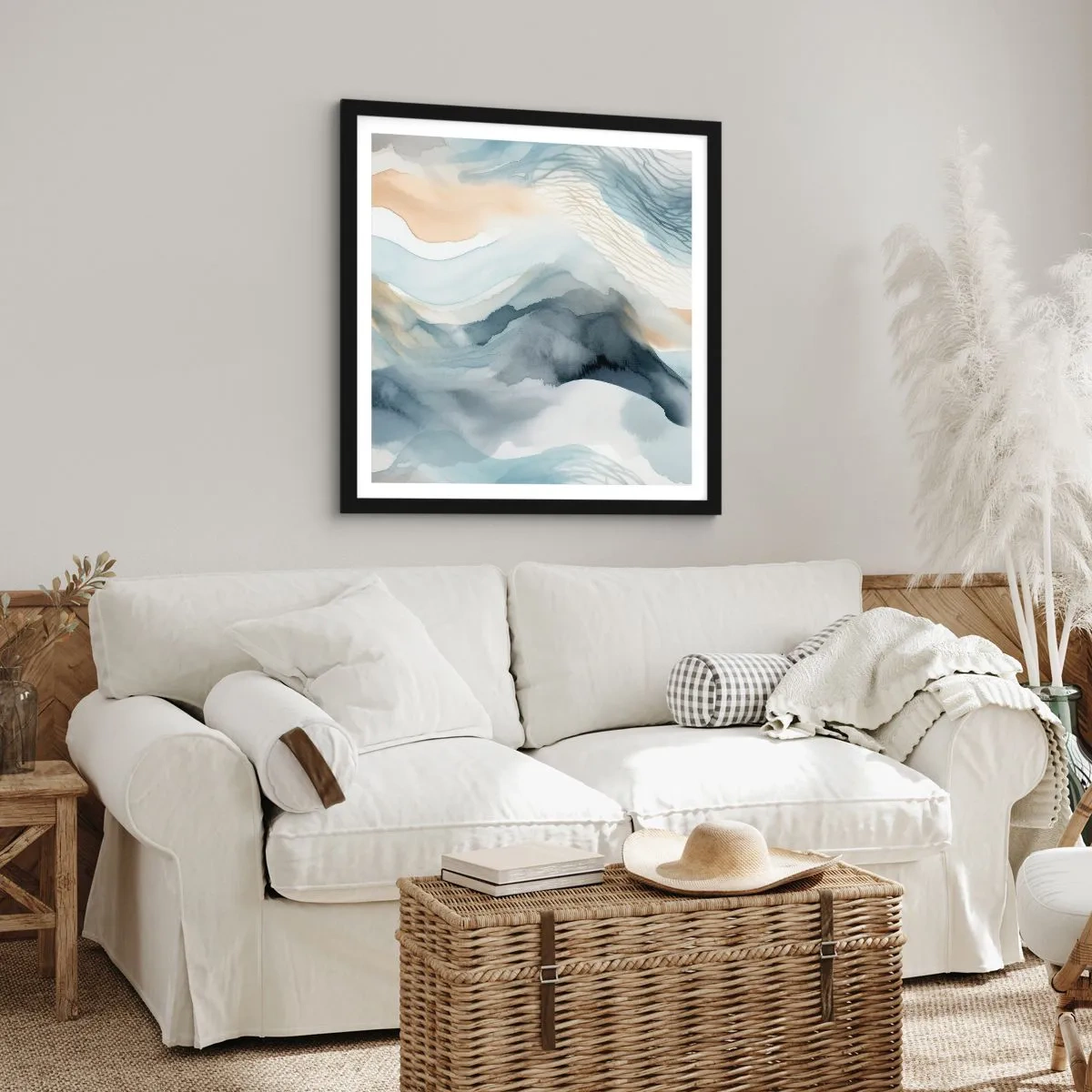 Poster in black frame - Snowy and Foggy Abstract - 30x30 cm