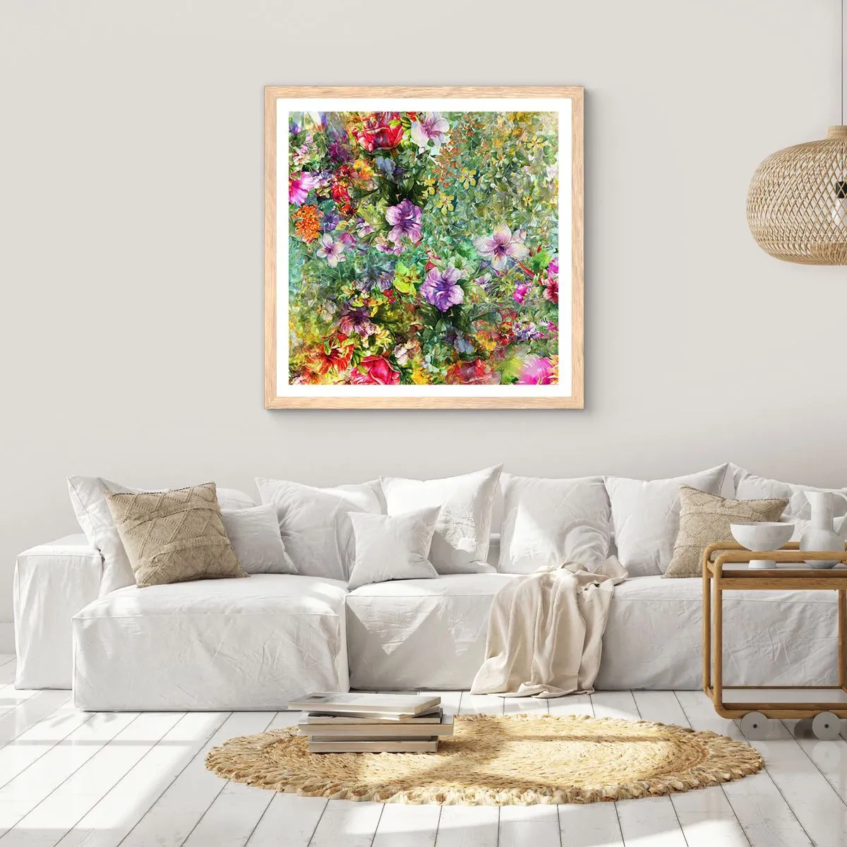Poster in light oak frame - Lost in the Flowers - 40x40 cm