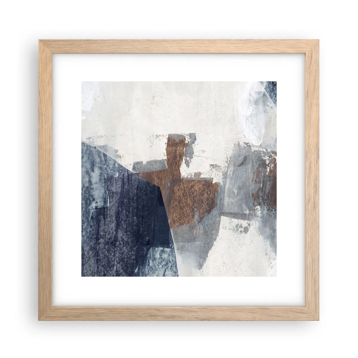 Poster in light oak frame - Blue and Brown Shapes - 30x30 cm